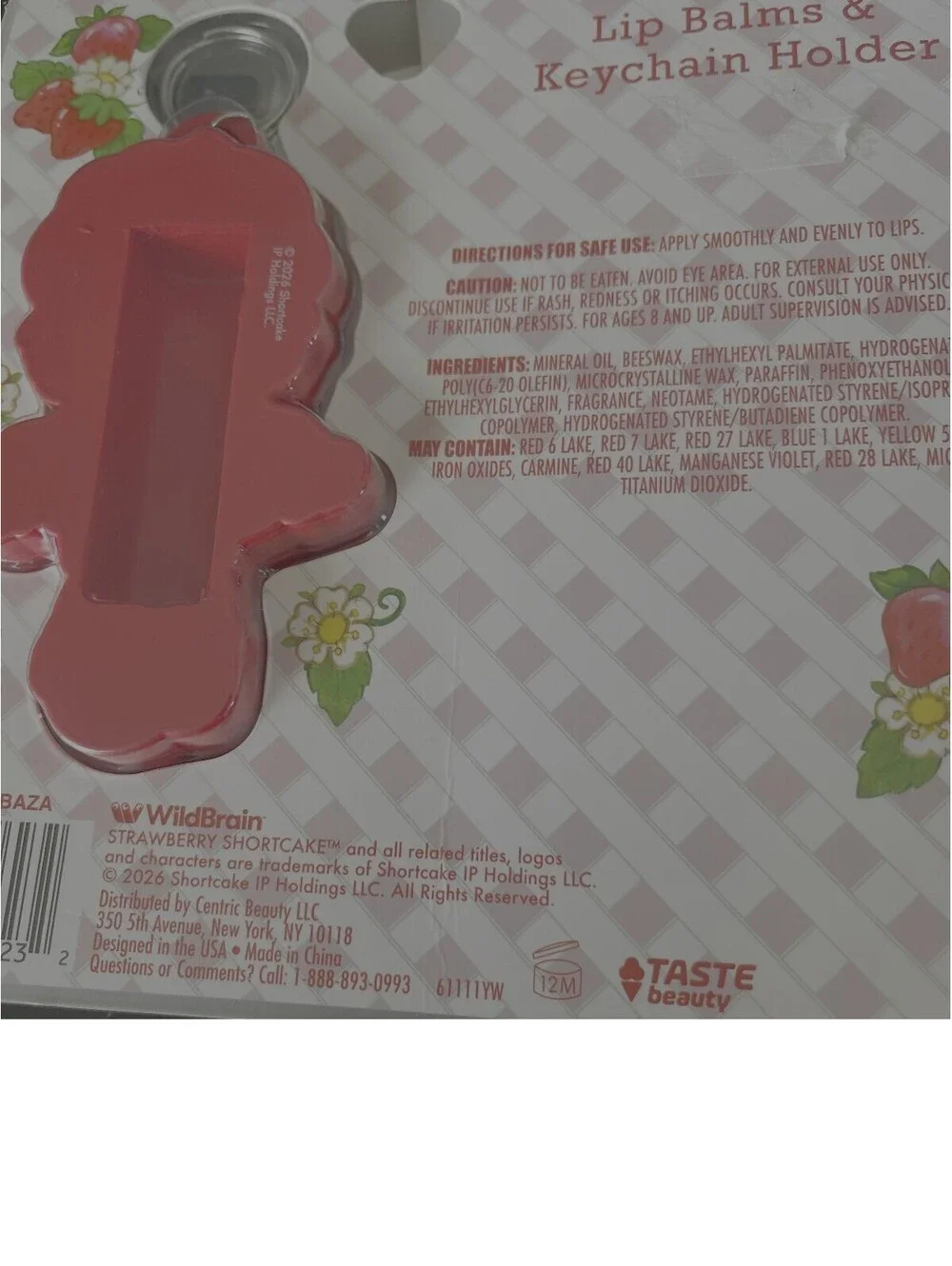 Strawberry Shortcake 3 Flavored Lip Balms & keychain Holder